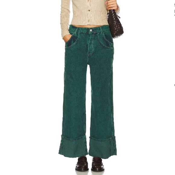 NWOT FREE PEOPLE WE THE FREE WOMENS FINAL COUNTDOWN CUFFED JEANS LUKE GREEN DYE - Picture 2 of 7